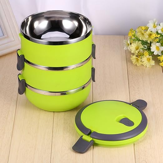 Yosoo Lunchbox Tragbare Isolierung Edelstahl Innendämmung Thermal Leakproof 1/2/3 Fächer mit Griff Foodbehälter Warmhaltebox 
