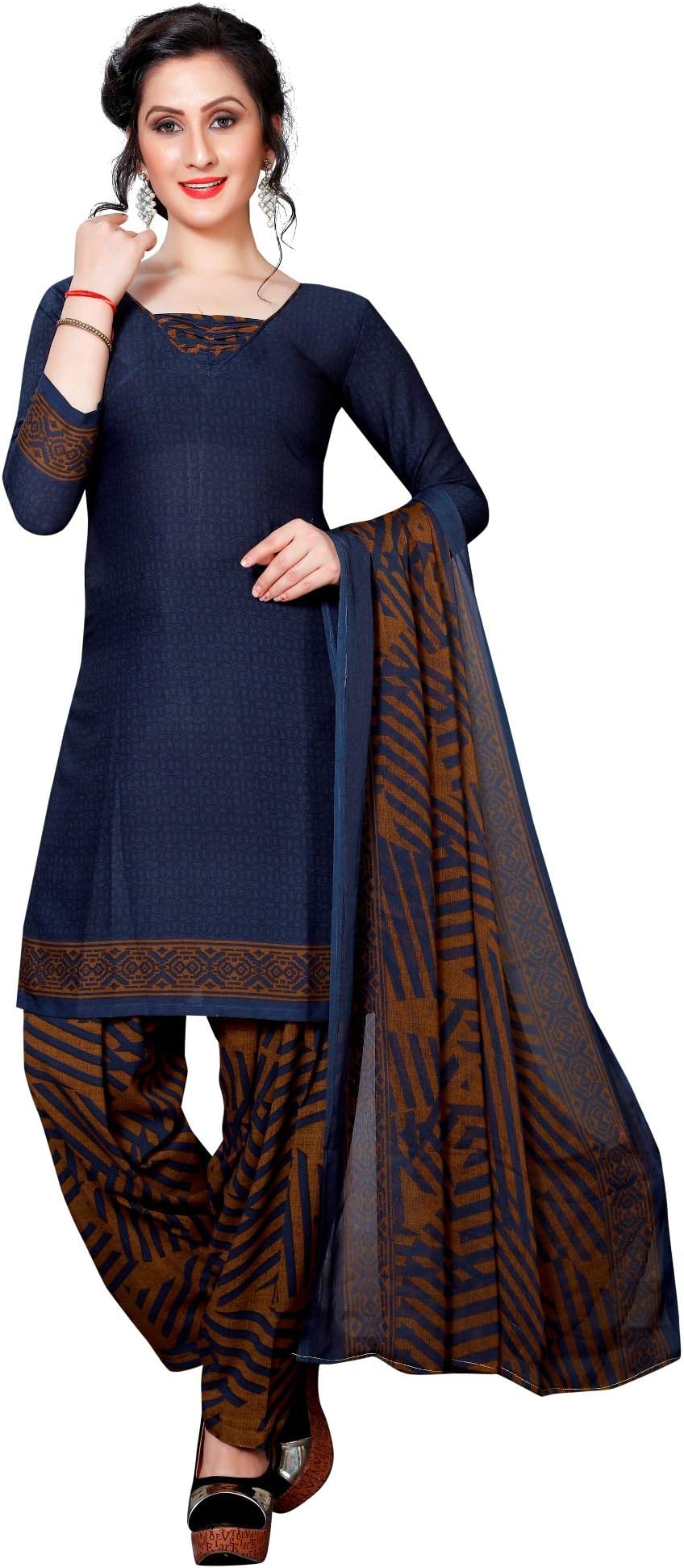Women's crepe Dress Material (NAVY QUEEN Blue_Fs)