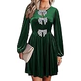 Happy Sailed Womens Velvet Dress Fall Winter Long Sleeve Bowknot High Waisted A Line Cocktail Dresses for Wedding Guest