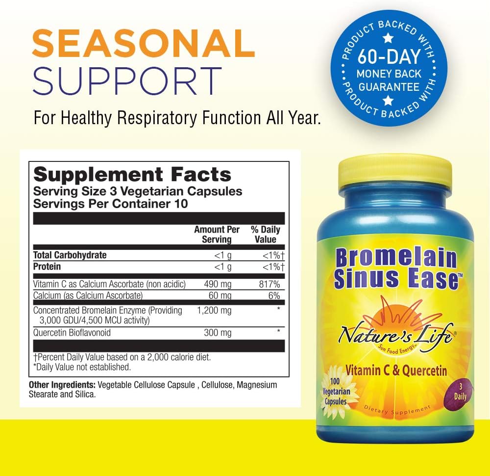 Nature's Life Bromelain Sinus Ease, 1200 Mg, 100 Capsules: Health & Personal Care