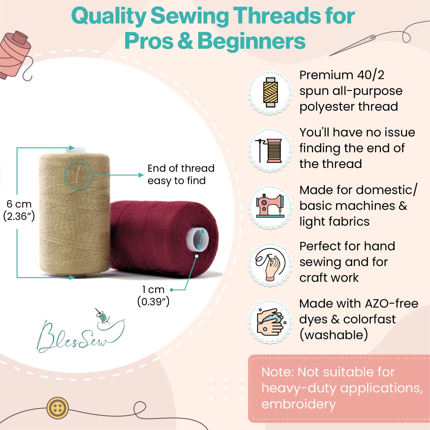 Sewing Thread-24 Spools of Polyester Thread for Sewing Machine for Beginners, Hand Stitching & Quilting-1000 yds Each in 22 Colors+Bonus Black & White