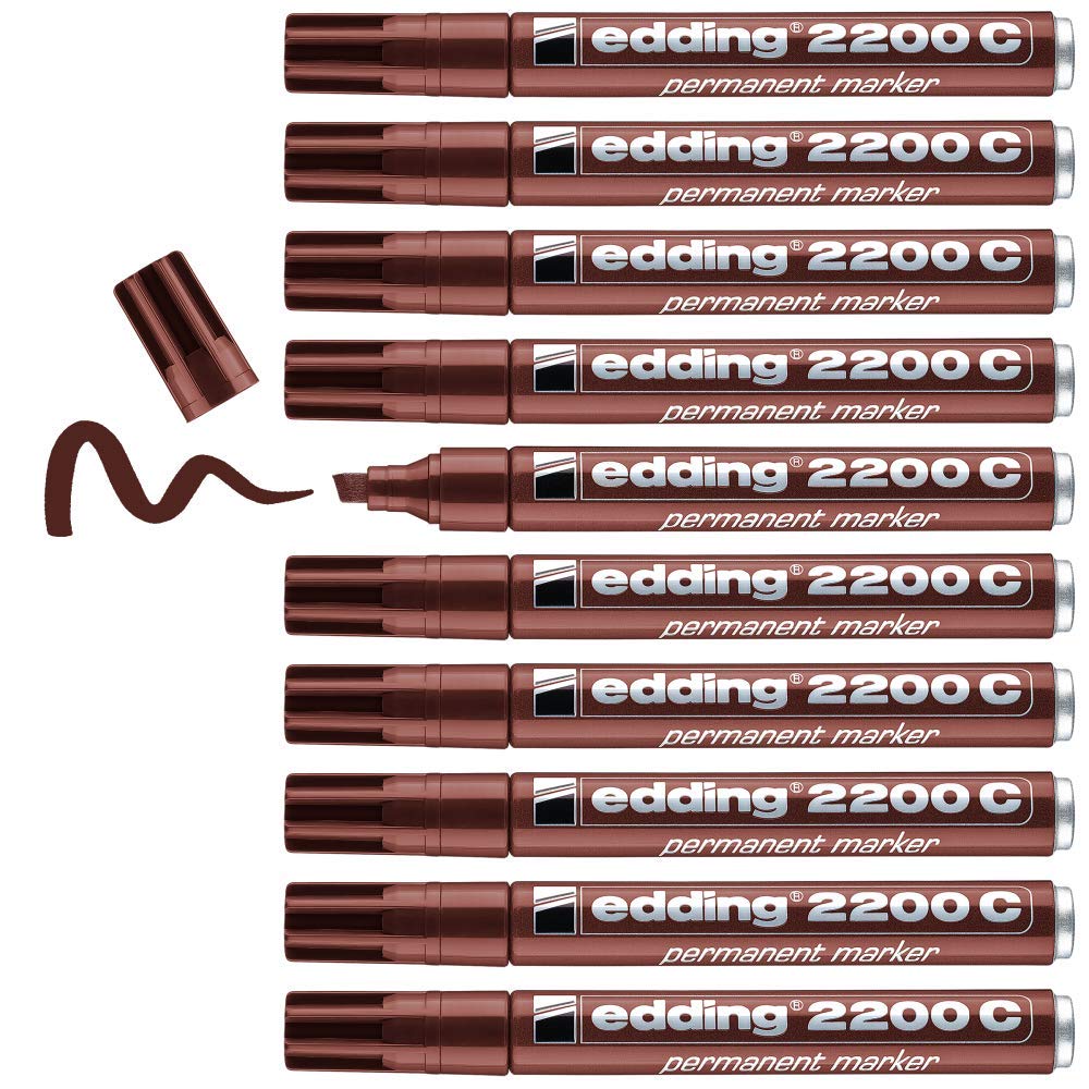 edding 2200 C permanent marker - brown - box of 10 - chisel tip 1-5 mm - quick-drying permanent marker pen - waterproof, smudge-proof - for cardboard, plastic, wood, metal, fabric
