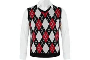 Karlywindow Mens Argyle Sweater Vests Rhombus Sleeveless V-Neck Knit Pullover Vest