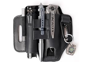 Gentlestache Multitool Leather Sheath for Belt, EDC Organizer, Multitool Pouch,Leather EDC Sheath with Elastic Band Pen Holder, Flashlight Holder and Keychain Clip, Practical Belt Pouch for EDC Gears