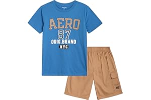 AEROPOSTALE Boys' Shorts Set - 2 Piece Short Sleeve Graphic Tee and Pull On Cargo Shorts - Trendy Boys' Clothing Sets (4-16)