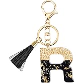 Suweibuke Fashion Black Key Chains for Women Girls, Initial Letter Keychains with Tassel, Charms for Key Handbags Backpacks