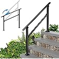 Wrought Iron Handrails for Outdoor Steps - Exterior Hand Rails for Concrete Steps Outside Metal Stair Railing Porch 4 Step
