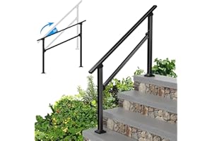 FOYUEE Wrought Iron Handrails for Outdoor Steps - Exterior Hand Rails for Concrete Steps Outside Metal Stair Railing Porch 4 Step