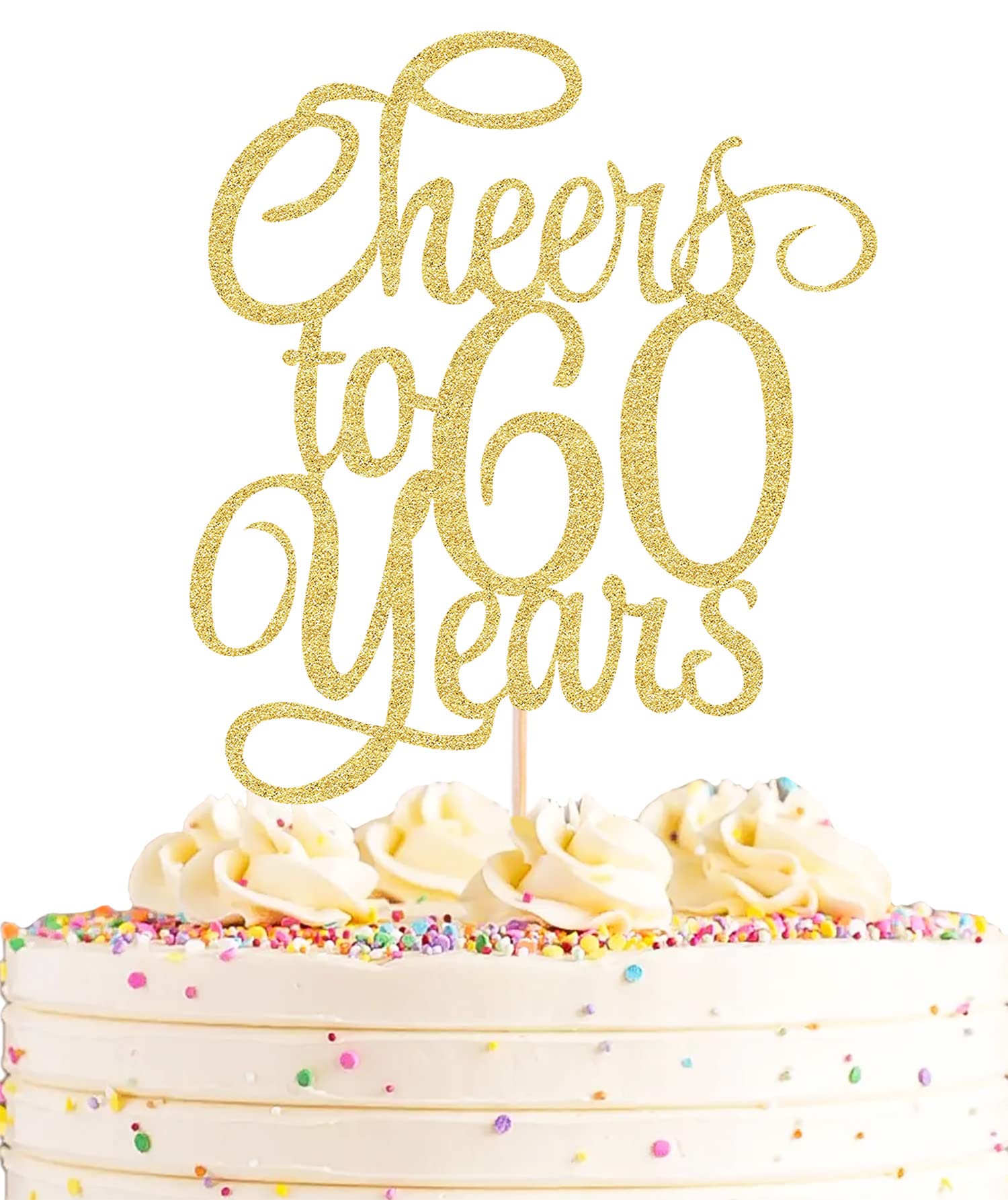 Photo 1 of AHAORAY Cheers to 60 Years Cake Topper - Gold Glitter 60th Birthday Cake Decorating Supplies, Perfect for Wedding, Anniversary or Birthday Party Decorations, Photo Booth Props