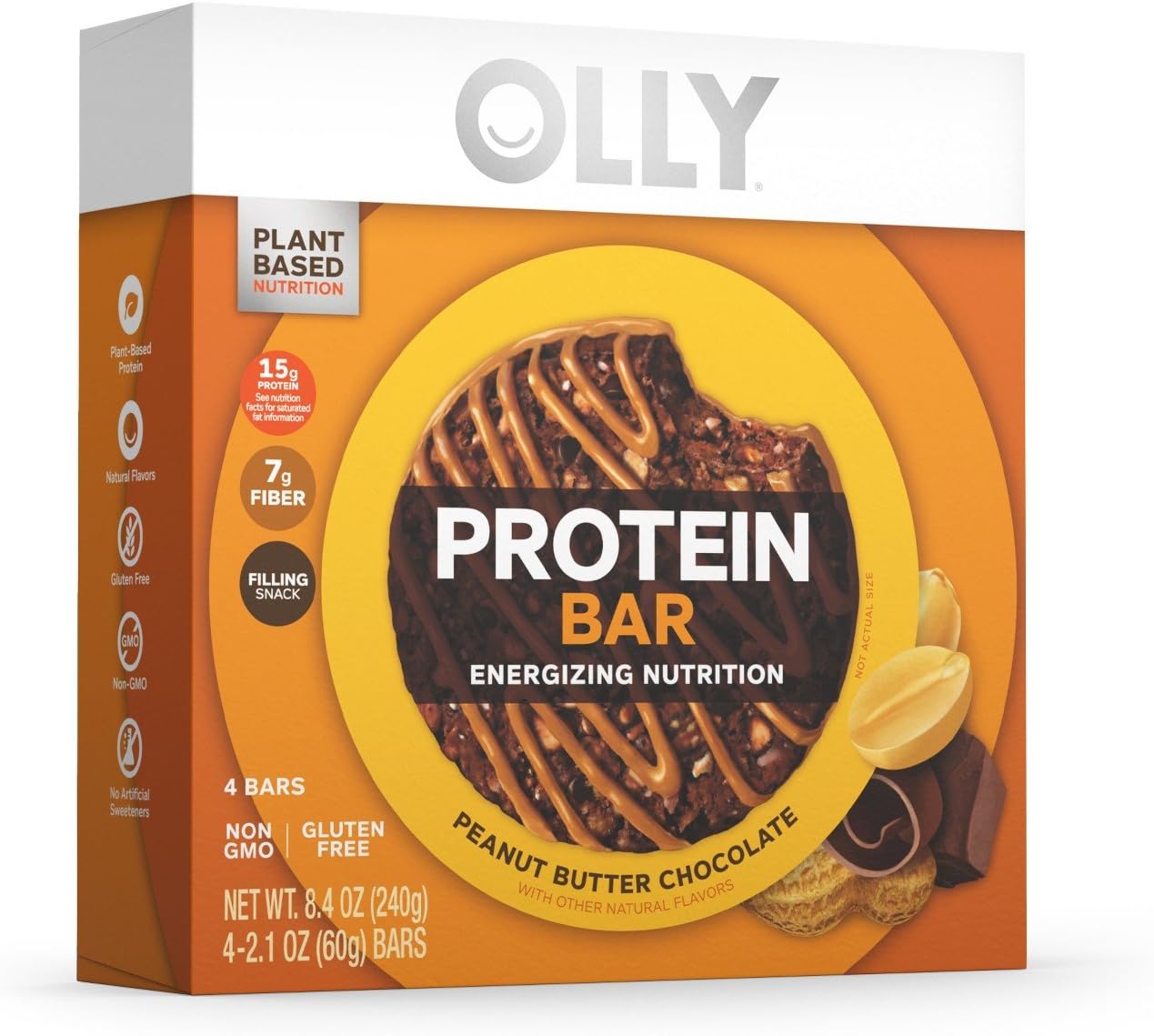 Olly Protein + Super Foods Bar Peanut Butter Chocolate 6.3oz( 1.6oz x 4 bars), pack of 1