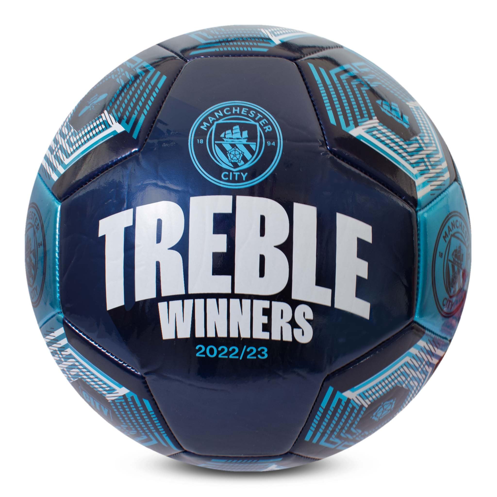 Hy-Pro Officially Licensed Manchester City Treble Winners Football - Size 5 Football with Durable PVC, Collector's Edition - Ideal for Fans & Players for Man City Supporters - Navy Blue