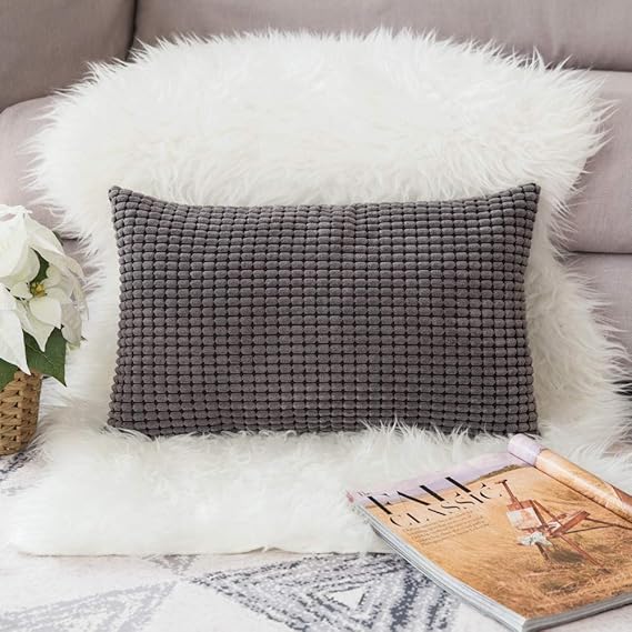 MIULEE Kissen Kordsamt Kissenbezüge Kissenbezug Polyester,Weich Bequem,Für Autos Wohnzimmer Schlafzimmer Dekor,Grau,12x20inch