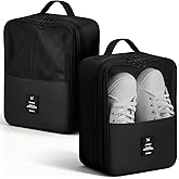 2 PCS Shoe Travel Bag, Shoes Bag Portable Shoe Packing Cubes 2 Layers Holds 3 Pair of Shoes Visual Waterproof Travel Luggage with Trolley Sleeve and Zipper for Business Trip Storage-Black