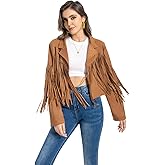 WELLATENT Fringe Jacket, Western Cowgirl Faux Suede Leather Jacket Tassel Crop Moto Top Country Concert Outfits for Women.