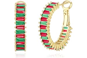 GLOQUAT Trendy 14K Gold Plated Hoop Earrings for Women, Chunky Gold/Silver Earrings for Women Cubic Zirconia Baguette Hoop Earrings Heart Hoops Lightweight Hypoallergenic Jewelry,25mm/35mm/40mm/50mm