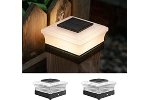 OPOIRA Solar Post Cap Lights Outdoor, Deck Post Lights Solar Powered for 4x4 Vinyl/Wooden Posts, Solar Fence Post Lights, Bright LED Light for Fence Deck Patio Garden Posts, Warm White (2 Pack)