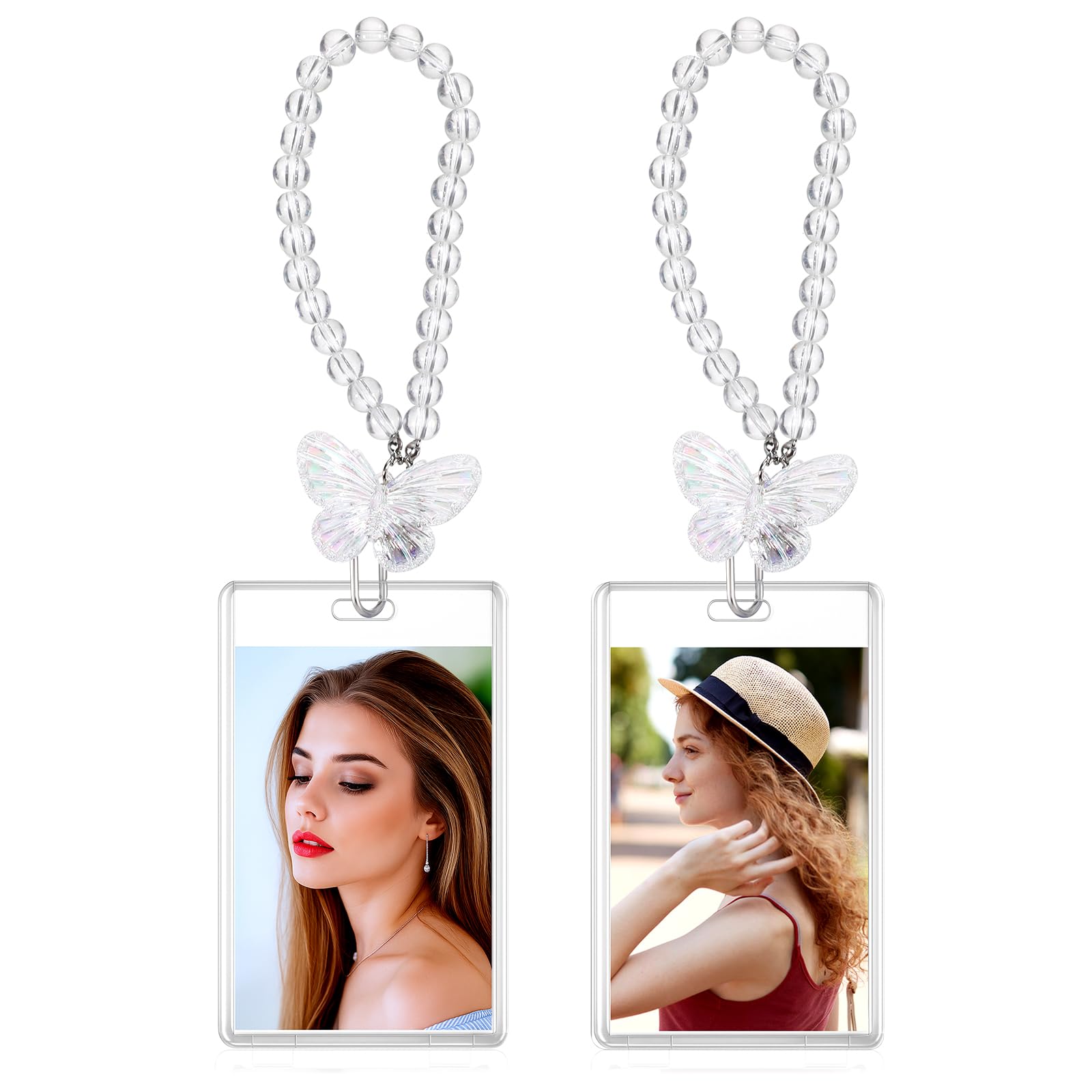 Photo 1 of 2 Pcs Acrylic Photocard Holder 3 Inch Photocard Holder Keychain Acrylic Frame Photo Card Holders Butterfly ID Badge Holders for Credit Bank Bus Card