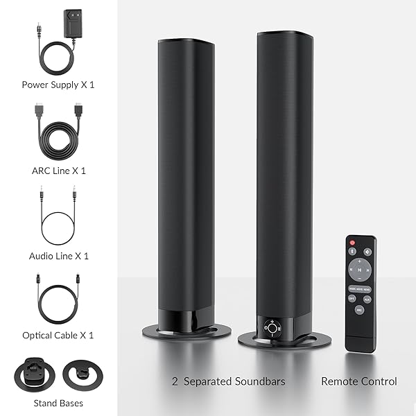ASSISTRUST SOUND BAR FOR SMART TV, 60W SOUNDBAR WITH BLUETOOTH/ARC/OPT/AUX CONNECT, AUTO VOLUME BOOST, 3 EQUALIZER MODES, 2 IN 1 DETACHABLE SOUNDBAR FOR TV/PC/GAMING/PROJECTORS