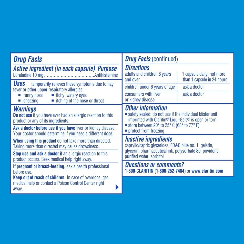 Claritin Liqui-Gels 24 Hour Allergy Relief, Non-Drowsy Allergy Medicine, Loratadine Antihistamine Capsules, 30 Count: Health & Personal Care