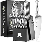 WIZEKA Kitchen Knife Set with Block: Razor Sharp 15 Pcs Professional Chef Knife Set with Knife Sharpener, Food Grade German Stainless Steel Knife Block Set, Jaguar Series