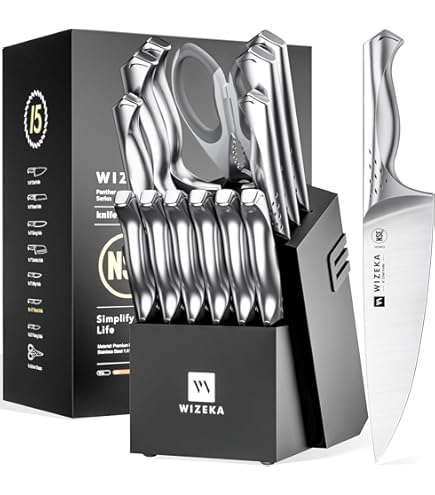 Amazon.com: WIZEKA 15-Piece knife set, High Carbon Stainless Steel