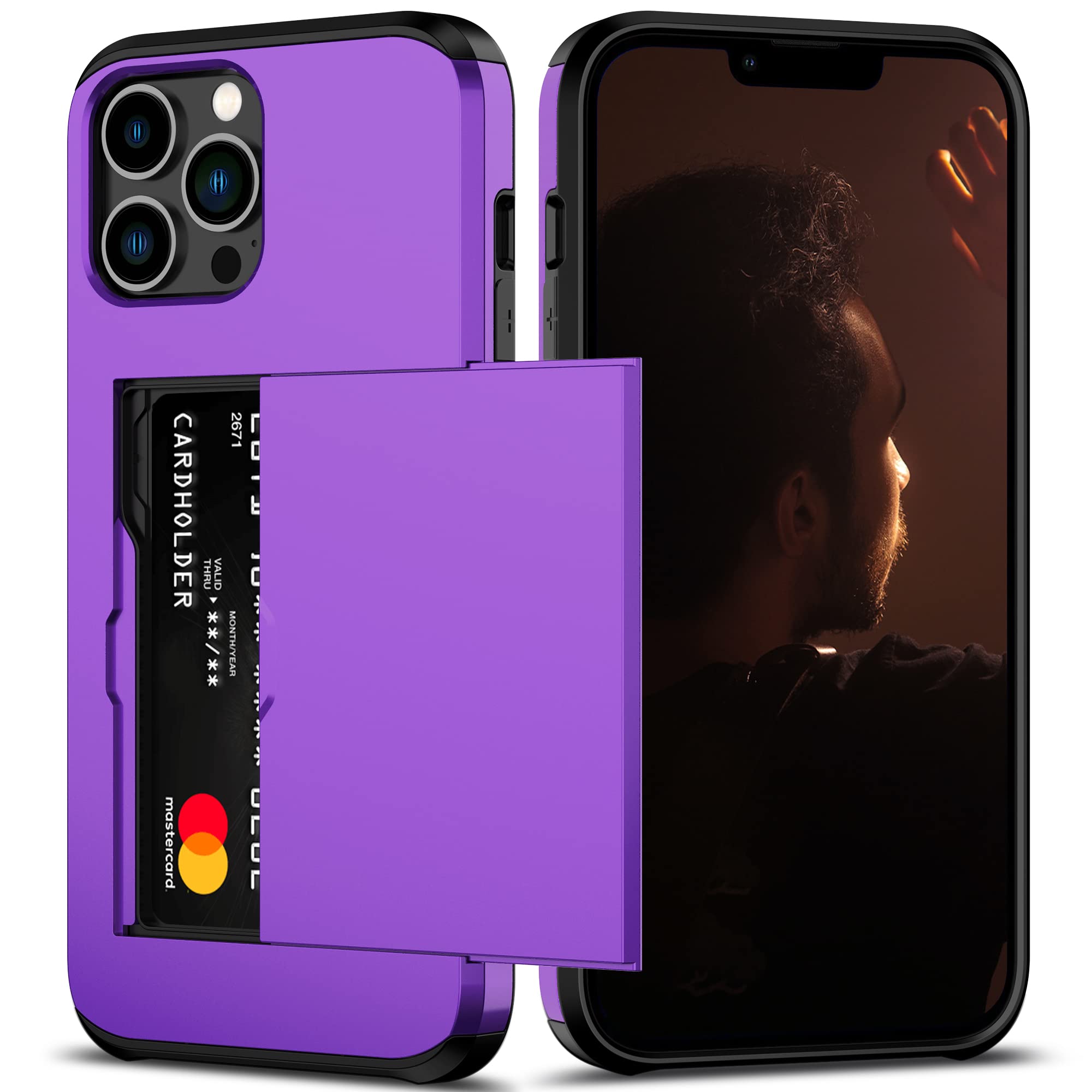 Nvollnoe for iPhone 13 Pro Max Case with Card Holder Heavy Duty Protective Dual Layer Shockproof Hidden Card Slot Slim Wallet Case for iPhone 13 Pro Max for Women&Men(Purple)