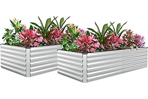 FOOWIN 2pcs 8x4x2ft Galvanized Raised Garden Bed, Planter Raised Garden Boxes Outdoor, Large Metal Raised Beds for Gardening, Garden Bed for Vegetables, Flowers, Herb,478 Gallon Capacity, Silver