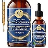 Liquid Biotin & Collagen Drops 20,000mcg--High Potency Hair Growth Vitamin Support - Biotin and Liquid Collagen Supplement for Women & Men - Glowing Skin Support, Healthy Hair & Nail Growth - 2 Fl Oz