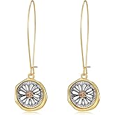 MYCUTEY Two Tone Daisy Dangle Earrings For Women Cute Vintage Flower Statement Earrings Gold And Silver Hammered Boho Daisy Flower Jewelry Gifts