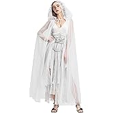 AlecosFun Women Zombie Bride Costume, Ghost Bloody Dress Cape Veil Headband Corpse Scary Outfit for Halloween Dress Up S-XL