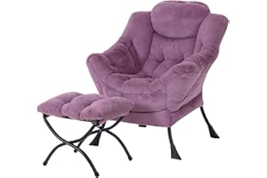 MBOOYOME Lazy Chair with Ottoman, Modern Accent Chair Contemporary Lounge Leisure Upholstered Sofa Chair Set with Armrests, Reading Chair for Living Room, Bedroom, Office, Plush Purple