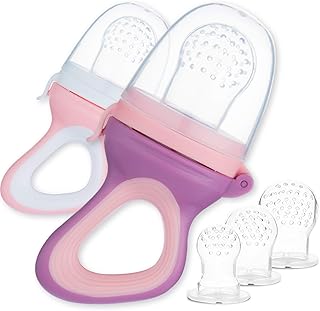 2 Fruchtsauger für Baby & Kleinkind + 6 Silikon-Sauger in 3 Größen - BPA-frei - Schnuller Beißring für Obst Gemüse Brei Beikost