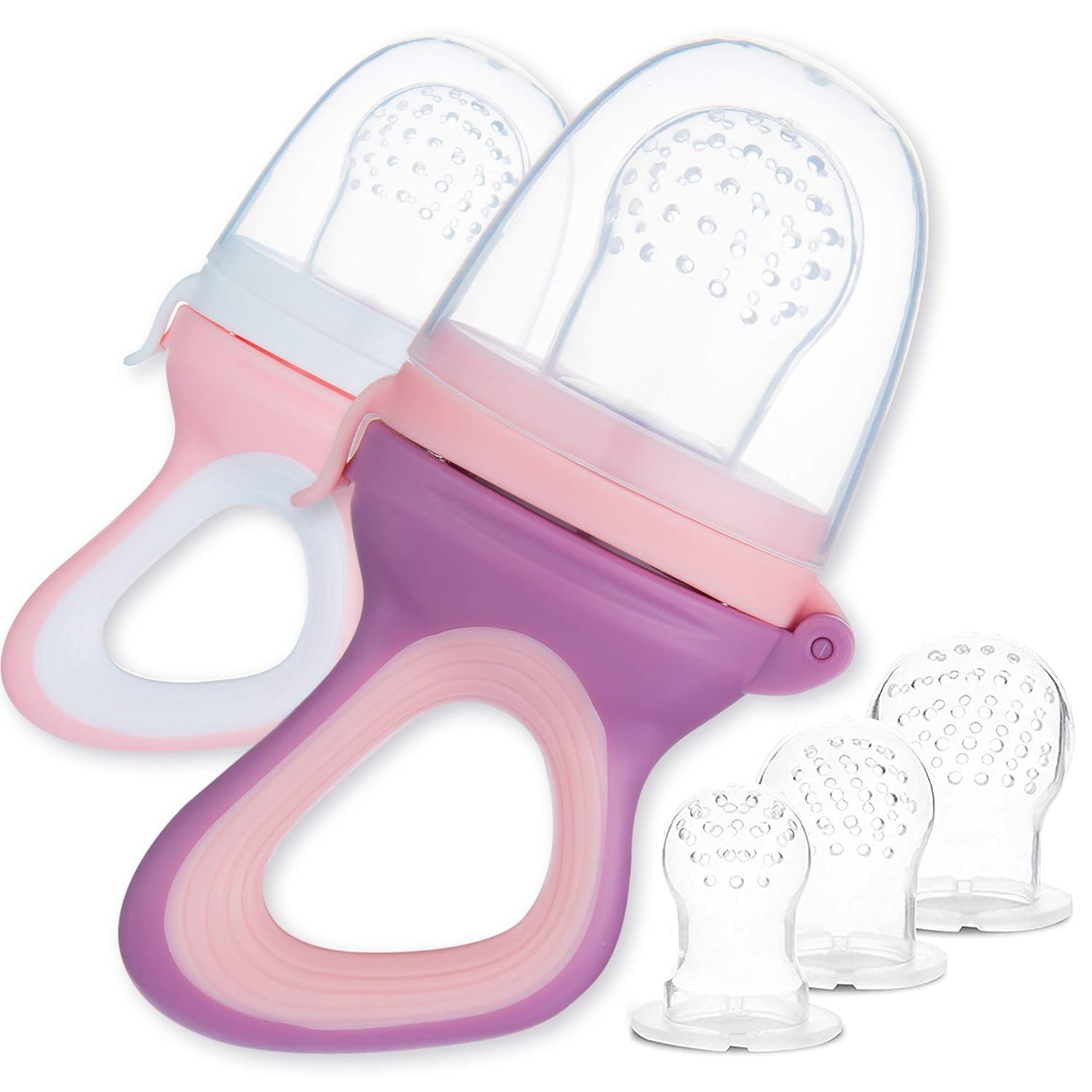 2 Fruchtsauger für Baby & Kleinkind + 6 Silikon-Sauger in 3 Größen - BPA-frei - Schnuller Beißring für Obst Gemüse Brei Beikost