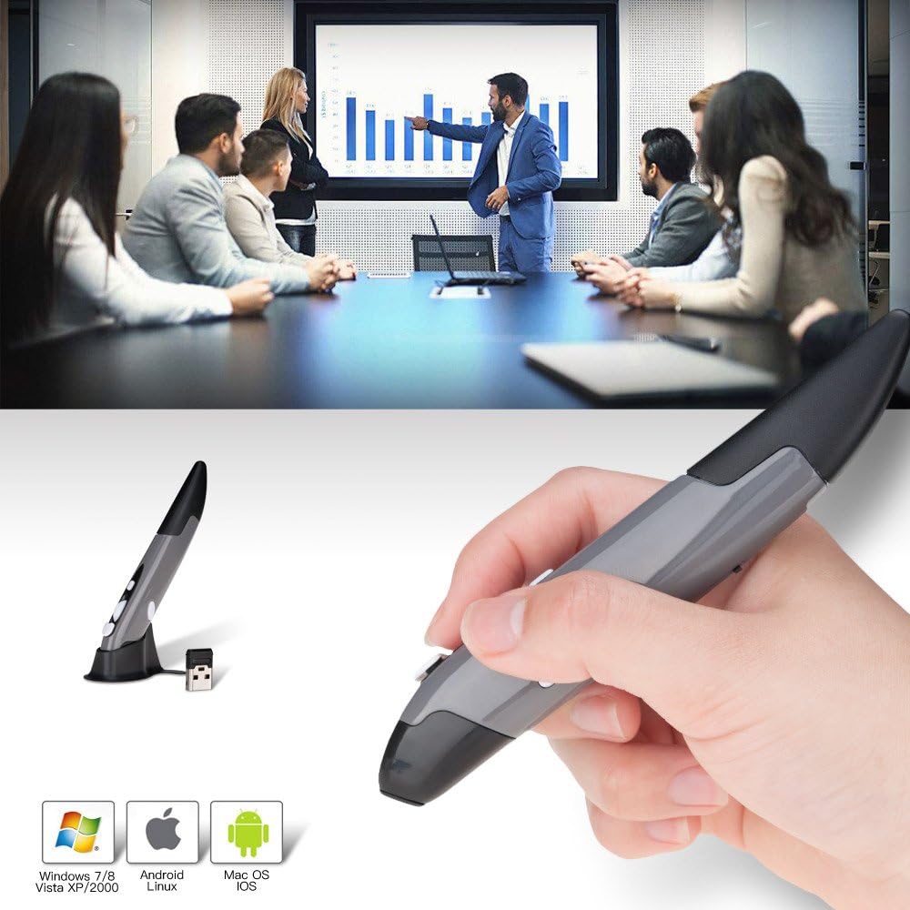 Lychee Wireless Pen Mouse,2.4GHZ USB Wireless Optical Pen Mouse 500/1000 DPI Adjustable Handwriting Mini Mice for PC Laptop Notebook Computer Mac (Grey) - Image 3