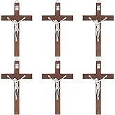 WEBEEDY 6Pcs Wooden Crosses Crucifix, Small Wood Christian Wall Cross Charm, 4.7 Inch/12CM (brown)