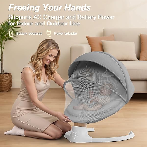 BABY SWINGS FOR INFANTS, FASONBABY ELECTRIC BABY SWING WITH MUSIC SPEAKER, 5 SPEEDS, REMOTE CONTROL AND BLUETOOTH – PORTABLE INFANT SWING FOR INDOOR AND OUTDOOR (GRAY)