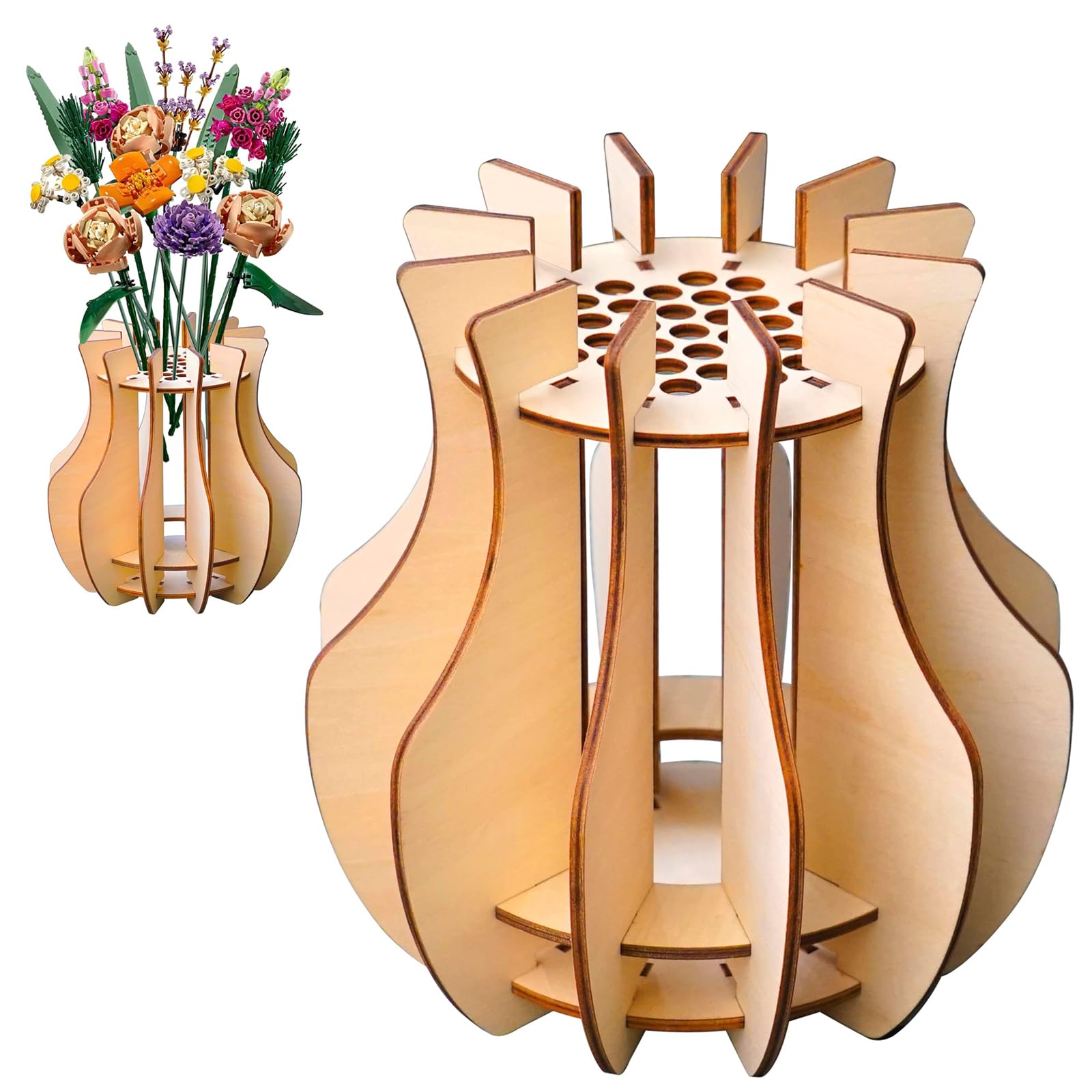 FloralGrace Wooden Puzzle Vase for Flowers, Ideal for Home and Office Decoration, Flower Lover's Wooden Stand for Roses, Cherry Blossoms, Sunflowers, Tulips, Daffodils