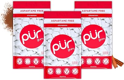 PUR Gum Sugar Free Cinnamon Chewing Gum 55 Pieces Pack of 3 Vegan Xylitol
