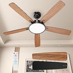 TALOYA 52 Inch Black Ceiling Fans with Lights Led