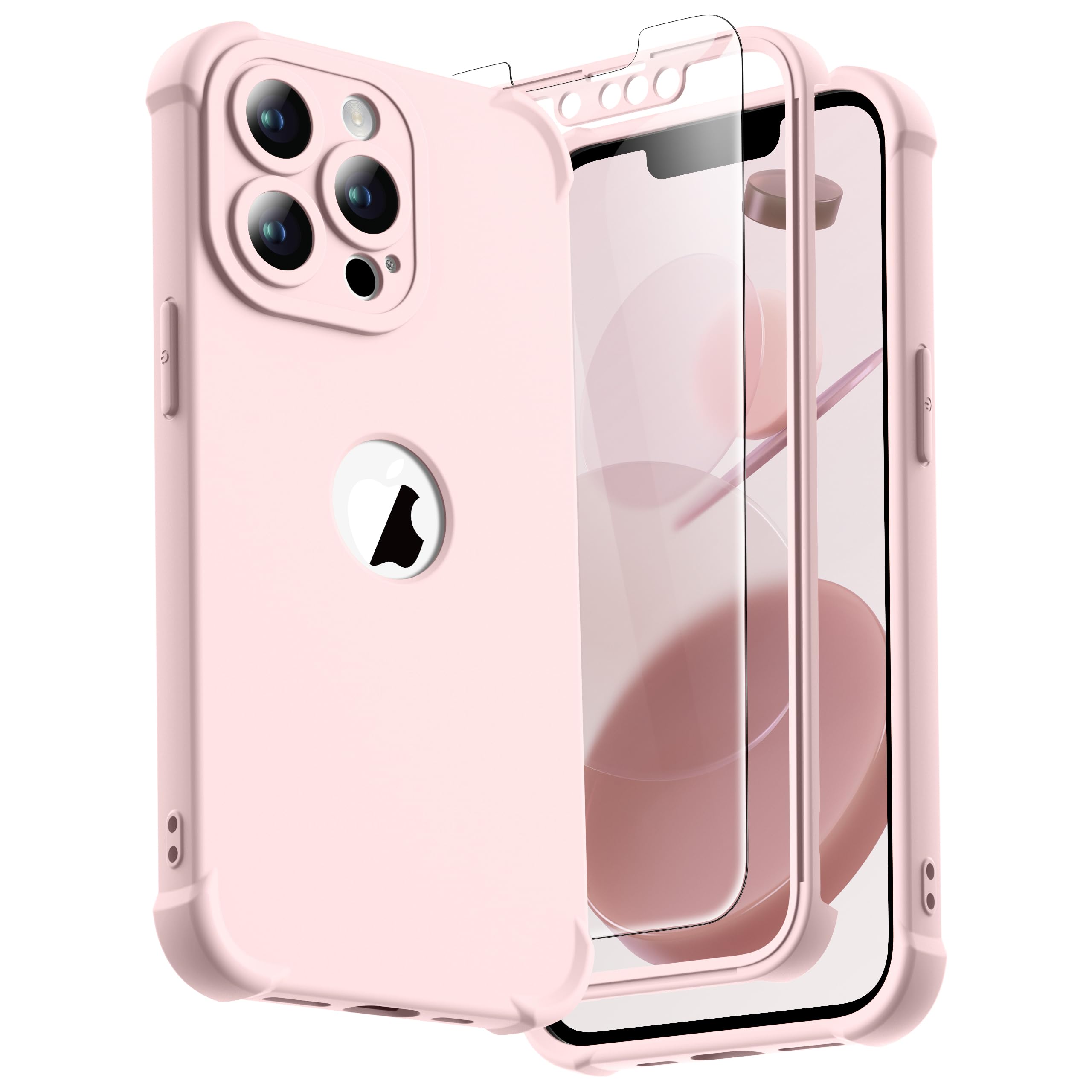ORETECH for iPhone 13 Pro Max Case, with [2 x Tempered Glass Screen Protector] [Camera Protection] [Military Grade Protective] Slim Fit Bumper iPhone 13 Pro Max Phone Case Cover - Baby Pink