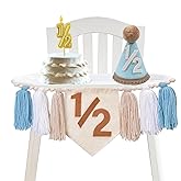 1/2 Birthday Boy, Half Birthday Decorations, Half Way to One Baby Boy High Chair Banner, 6 Months Decorations Party Supplies with Hat and Candle ( Blue)