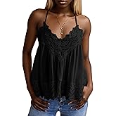 Ardrem Women Adjustable Spaghetti Straps Lace Camisole Tops Scalloped Hem Racerback Tank Top Sleeveless Sheer Shirts Blouse