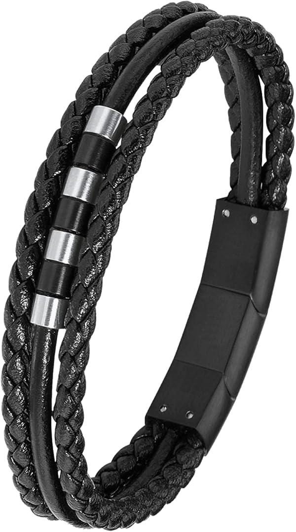 s.Oliver Armband Edelstahl Leder Jungen Kinder Armschmuck, 16,5+1,5 cm, Bicolor, Kommt in Schmuck Geschenk Box, 2018842