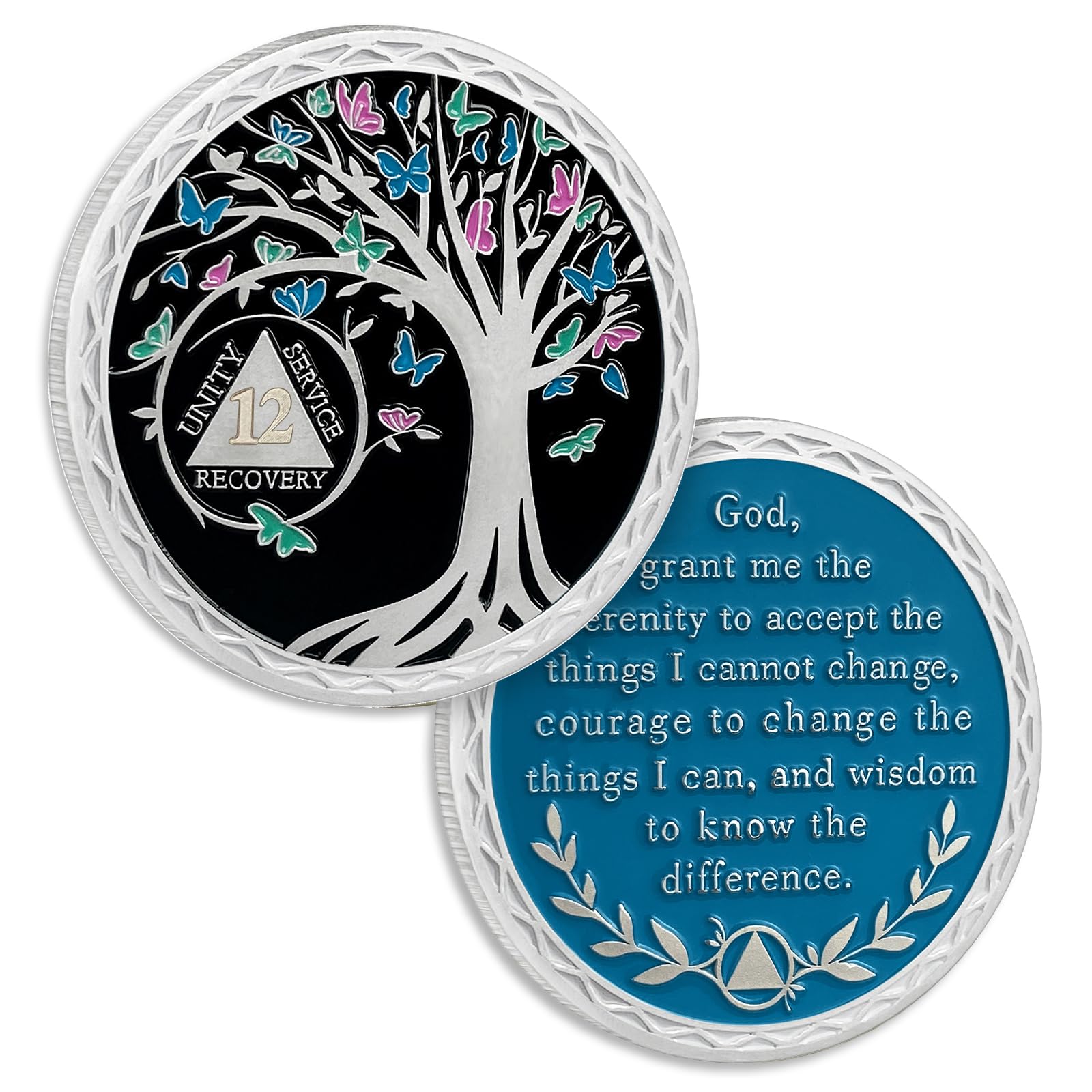 12 Month Sobriety Coin Butterfly Tree of Life AA Chips and Medallions Sobriety Recovery Chip Sober Token Sobriety Gifts for Men Women Celebrating Alcoholics Anonymous Recovery