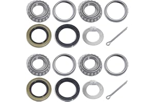 GREPSPUD 2 Sets for 1'' Axle Trailer Hub Bearings Kits, L44643 / L44610 Bearings Set with D-style Spindle Tang Washers, 12192TB 15192TB Grease Seals, Cotter Pins for 2000-2200 lbs BT8 Straight Spindle