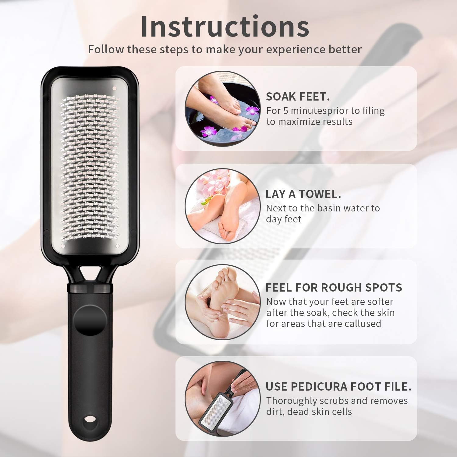 pedicure Foot File Callus Remover - Large Stainless Steel foot scraper, Remove Hard Skin, Practical and Professional Foot Care File, Suitable for Dry and Wet Feet: Health & Personal Care