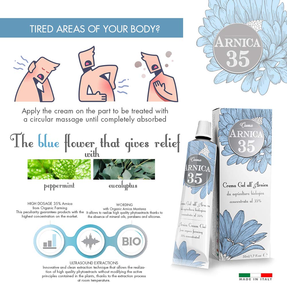 Dulàc - Arnica Gel Cream with a 35% concentration - 1.7 Fl.oz - THE MOST CONCENTRATED - 100% Made in Italy - Arnica 35 : Beauty