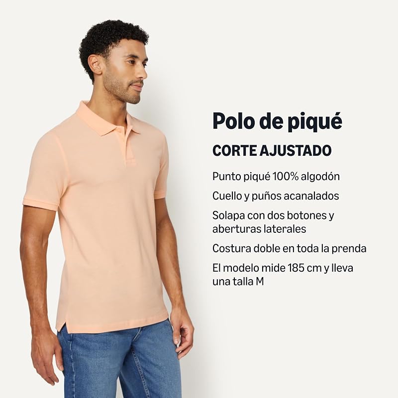 Polo de Algodão Piqué Slim Fit Masculino, Pêssego Pálido, M