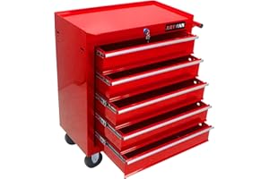 WTRAVEL Rolling Tool Chest with 5-Drawer Tool Box with Wheels Multifunctional Tool Cart Mechanic Tool Storage Cabinet for Garage, Warehouse, Workshop, Repair Shop (Red)