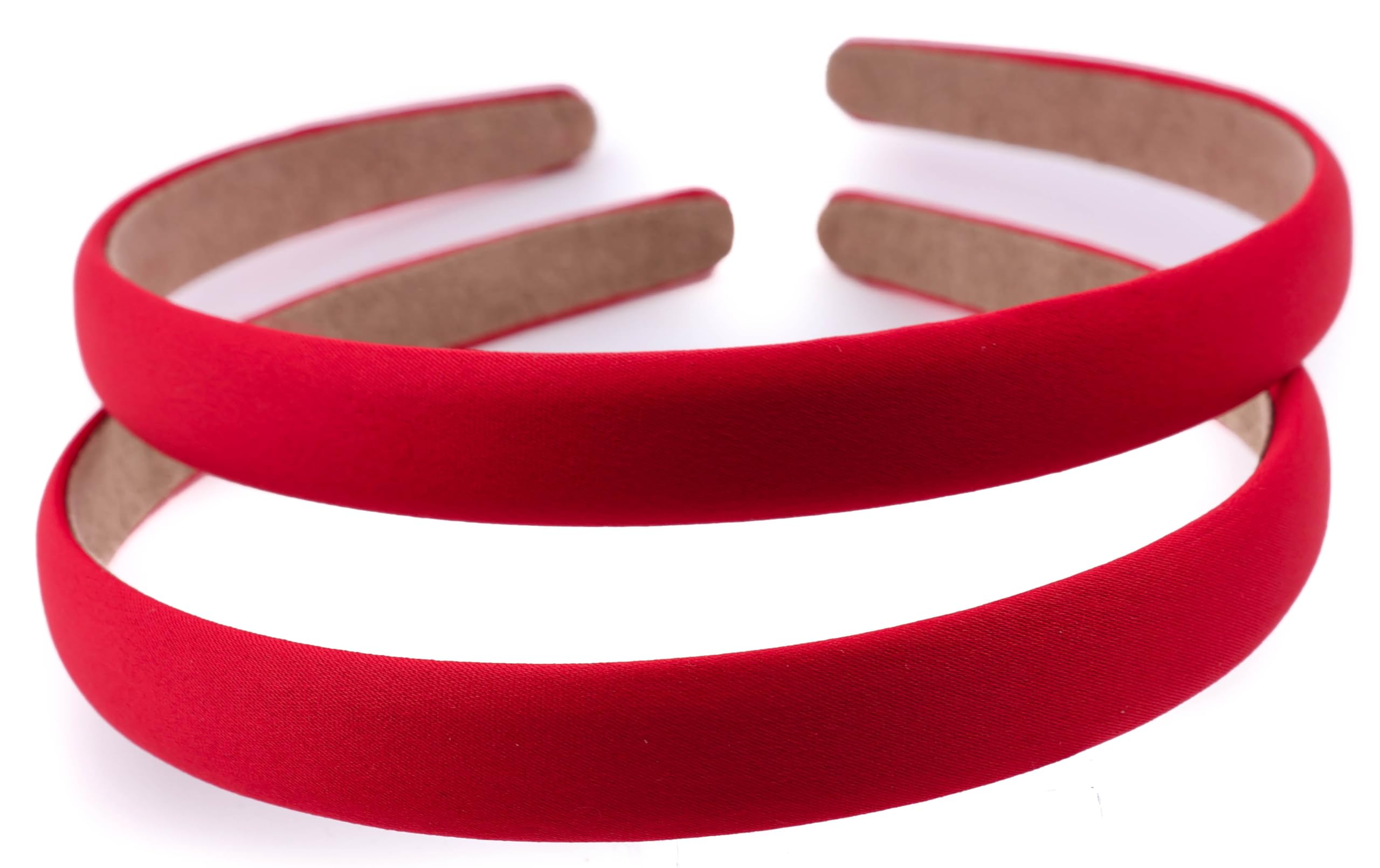 Mytoptrendz 2 PCS Plain Alice Headband Plain Thin Non-Slip Grip Hair Bands Satin Fabric Covered Hoop Headbands for Children and Adults Basic Accessories 15mm (Red)